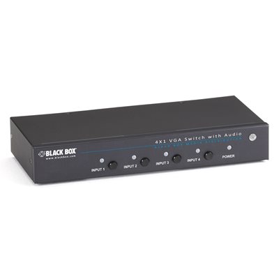 Black Box 4-porttinen VGA-kytkin sarja- ja audiotuella, 4x VGA sisään / 1x VGA ulos, musta
