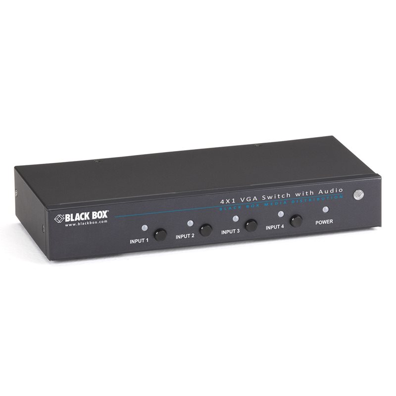 Black Box 4-porttinen VGA-kytkin sarja- ja audiotuella, 4x VGA sisään / 1x VGA ulos, musta