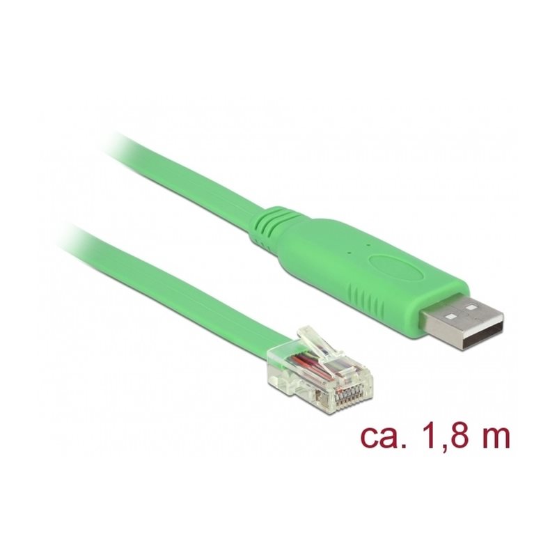 DeLock USB 2.0 Type-A uros -> 1 x Serial RS-232 RJ45 uros -adapteri, 1,8m, vihreä