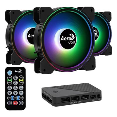 Aerocool Saturn 12F Pro, 120mm ARGB-laitetuuletinsarja, 3-pack, musta/läpikuultava
