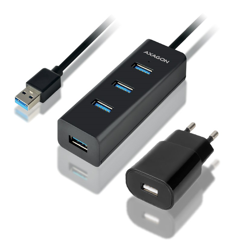 AXAGON HUE-S2BP, USB 3.0 -hubi, sis. virta-adapterin, 1,2m, musta