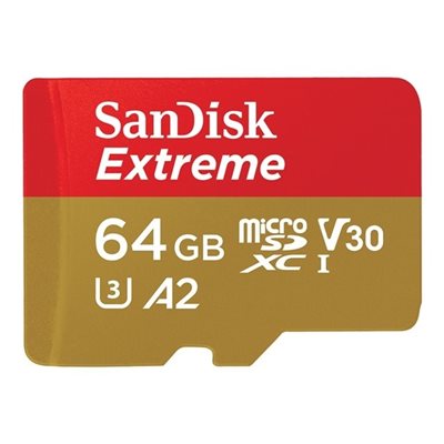 Sandisk 64GB Extreme, microSDXC -muistikortti, A2 / V30 / UHS-I U3, jopa 170/80 MB/s