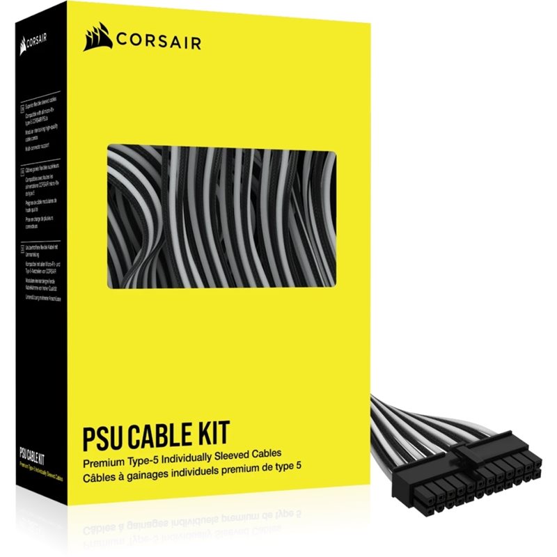 Corsair Premium Individually Sleeved Type-5 PSU Cables Starter Kit -kaapelisarja, valkoinen/musta
