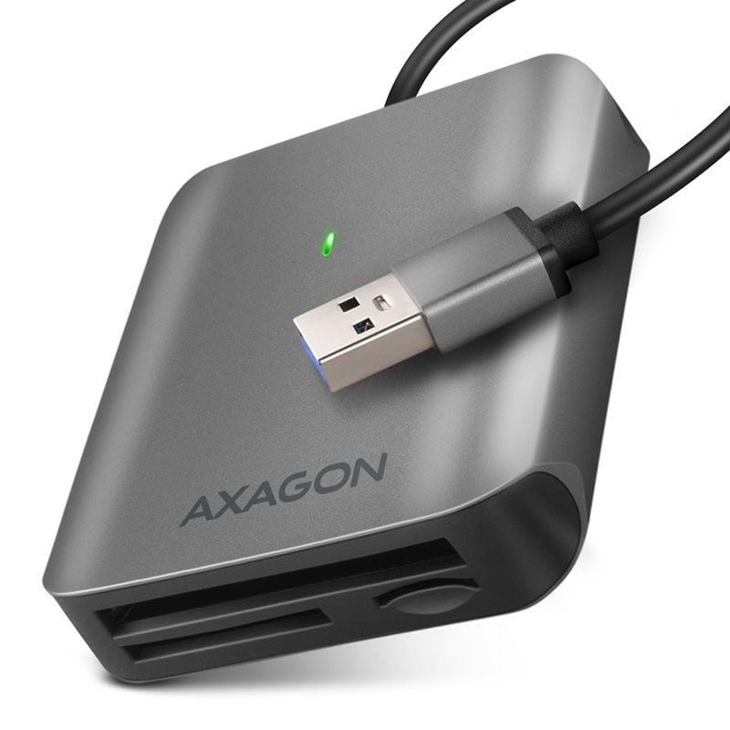AXAGON Ulkoinen kortinlukija, 3-paikkainen, SD/mSD/CF/MMC, USB-A 3.2 Gen 1, UHS-II, 0,15m, harmaa