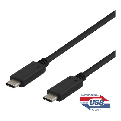 Deltaco USB-C 3.2 Gen2 -kaapeli, 10Gbps, PD3.0 5A 100W, 1m, musta