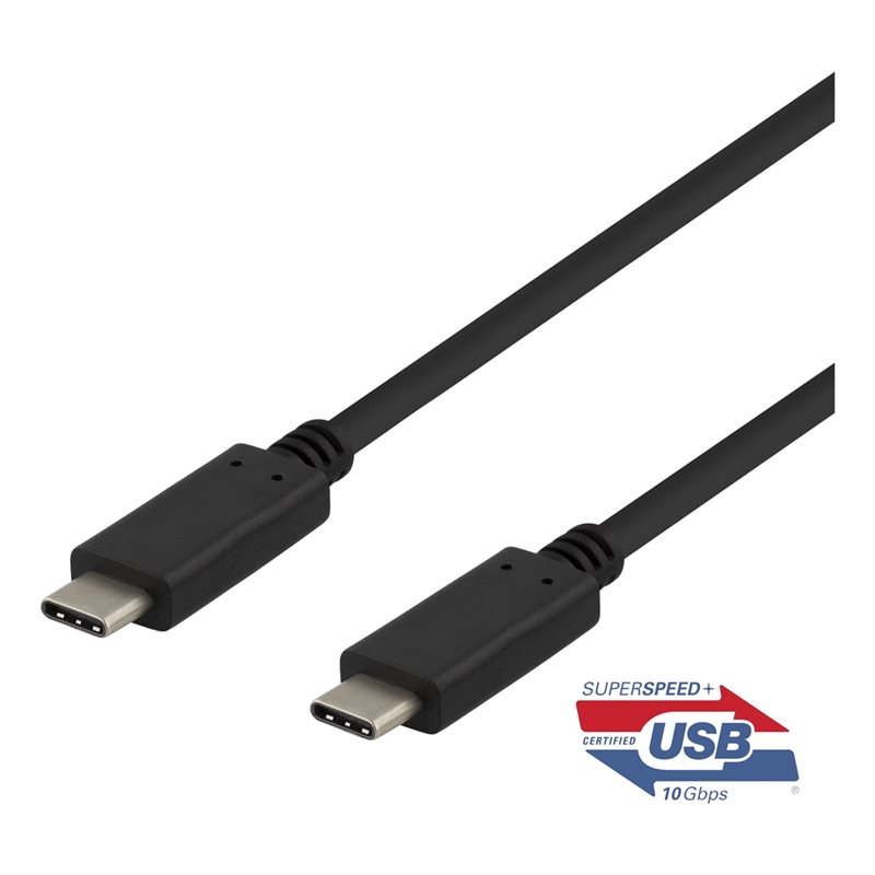 Deltaco USB-C 3.1 Gen 2 -kaapeli, 10Gbps, PD3.0 5A 100W, 1m, musta
