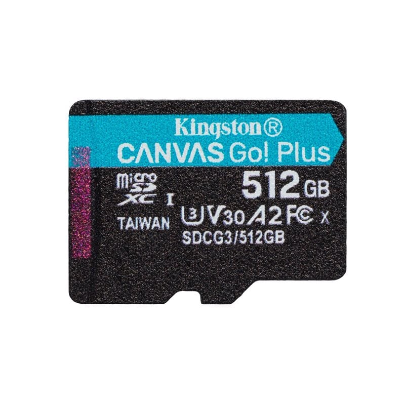 Kingston 512GB Canvas Go! Plus, microSDXC -muistikortti, UHS-I V30 U3 A2, 170/90 MB/s, SD-adapterilla