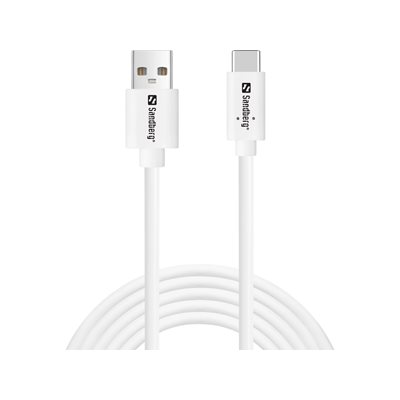 Sandberg 2.0 USB-A - USB-C -kaapeli, 2m, valkoinen