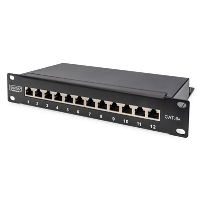 Digitus 10" Cat6a Patch Panel, 12-porttinen kytkentäpaneeli, musta