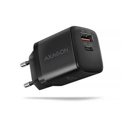 AXAGON (Outlet) 20W verkkovirtalaturi, USB-C + USB-A, PD3.0/QC4+, musta