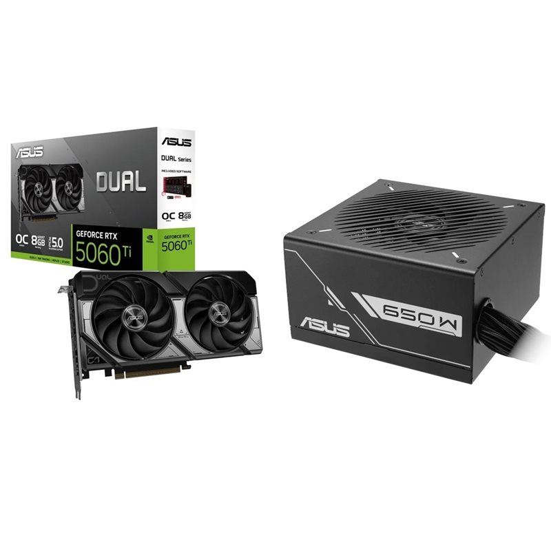 Asus DUAL-RTX5060TI-O8G + TUF-GAMING-650B -tuotepaketti