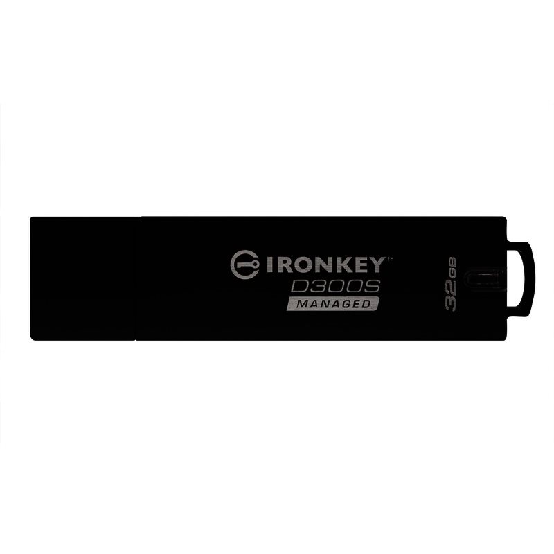Kingston 32GB IronKey D300 Serialised Managed , USB 3.1 -muistitikku, 250/40 MB/s, musta