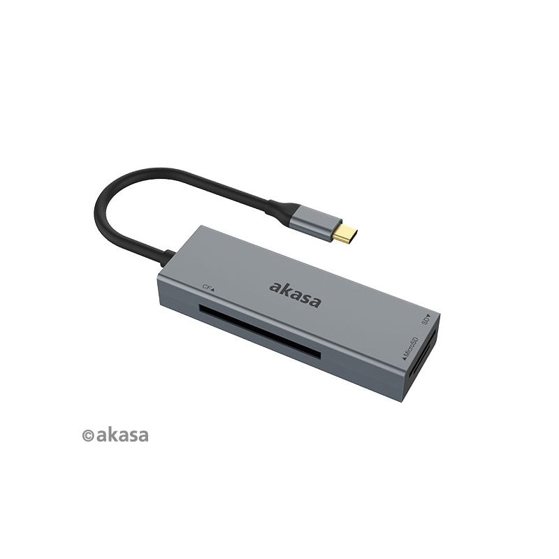 Akasa USB 3.2 Type-C 3-in-1 -kortinlukija, harmaa/musta (Poistotuote! Norm. 29,90€)