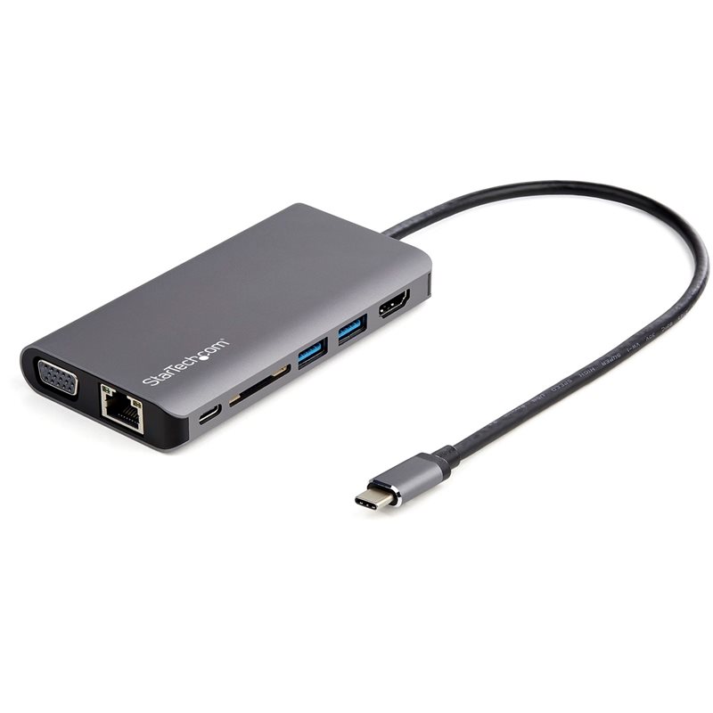 StarTech.com USB-C Multiport Adapter - HDMI / VGA - PD - SD - Ethernet - Audio - 30cm Cable - USB-C Mini Dock
