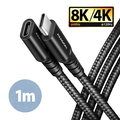 AXAGON 3.2 Gen2x2 USB-C -jatkokaapeli, uros-naaras, 20Gbps, PD3.1 5A 240W, punottu, 1m, musta