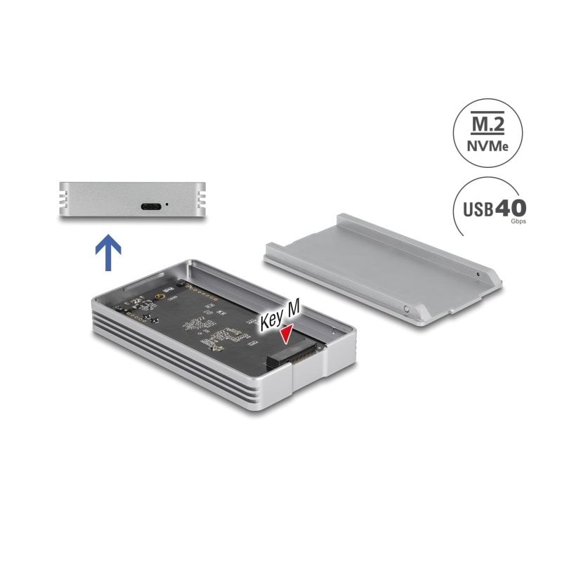 DeLock USB4 40 Gbps ulkoinen kotelo yhdelle M.2 NVMe SSD-levylle, harmaa