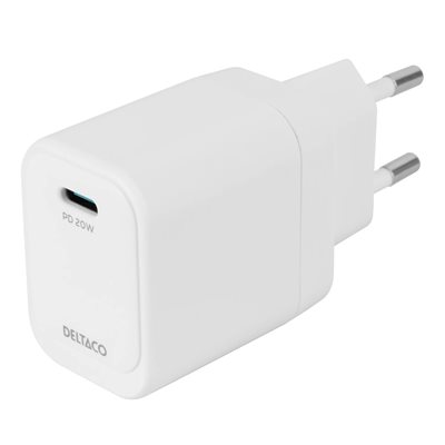 Deltaco 20W verkkovirtalaturi, USB-C PD, valkoinen