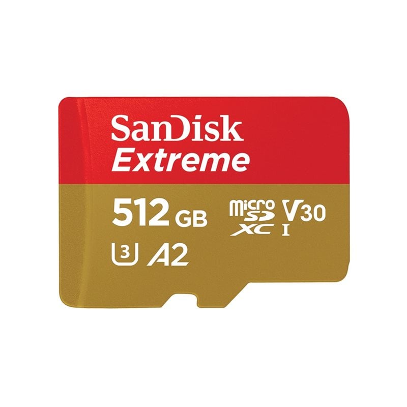 Sandisk 512GB Extreme, microSDXC -muistikortti, UHS-I V30 U3 A2, 190/130 MB/s