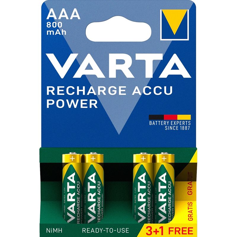 Varta AAA/LR03 -akkuparisto, 800mAh, 4kpl