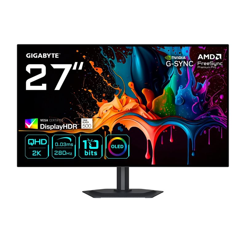 Gigabyte (Outlet) 27" MO27Q28G, 280Hz QHD OLED-pelimonitori, musta