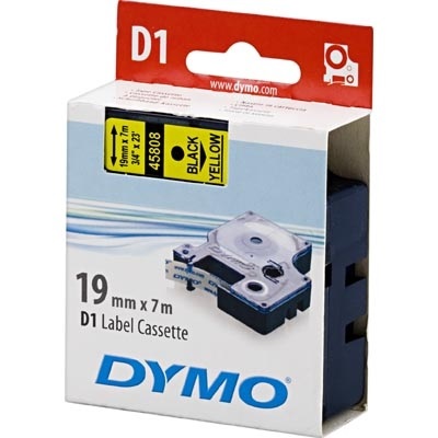Dymo D1 merkkausteippi 19 mm, keltainen/musta teksti, 7 m