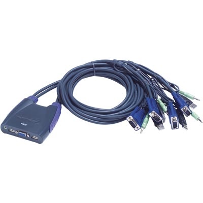 Aten KVM-kytkin, 1 pääte ohjaa 4 tietokonetta, VGA, USB ja ääni, 1,2m