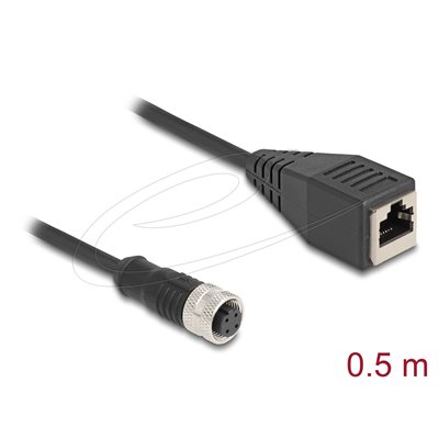 DeLock M12 D-koodattu 4-pin naaras - RJ-45 Cat5e S/FTP naaras -teollisuusverkkokaapeli, 0,5m, musta