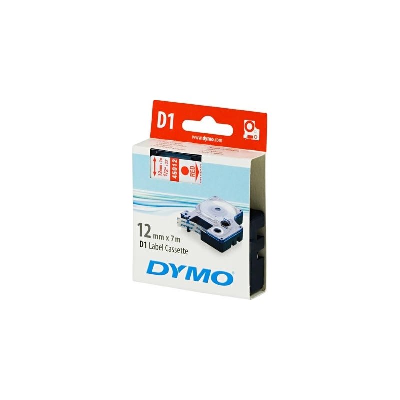 Dymo D1 merkkausteippi, 12mm, läpinäkyvä/punainen teksti, 7m - 45012