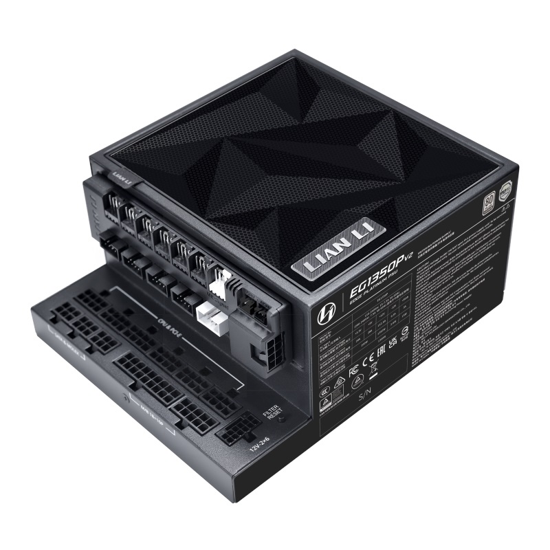 Lian Li 1350W EDGE Platinum V2, ATX-virtalähde, 80 Plus Platinum, + USB HUB, PCIe 5.1, ATX 3.1, musta