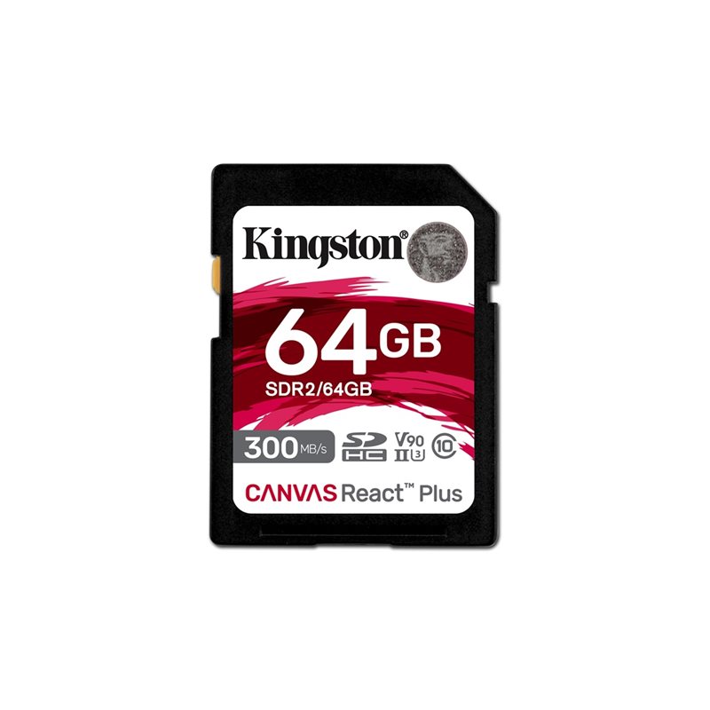 Kingston 64GB Canvas React Plus SDXC -muistikortti, Class 10, UHS-II, U3, V90, 300/260 MB/s