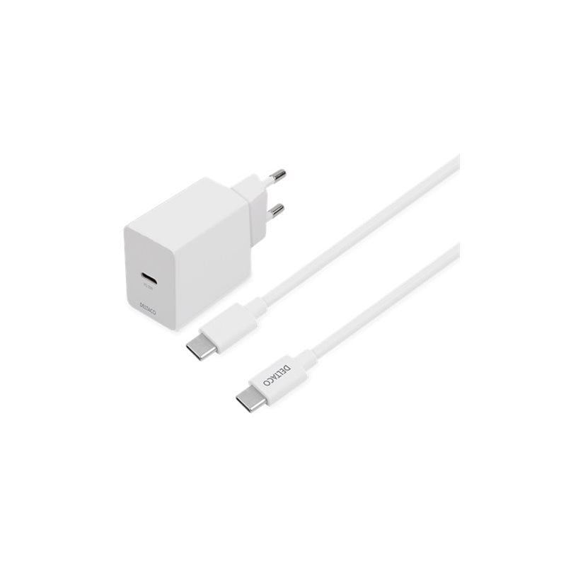 Deltaco 20W verkkovirtalaturi, USB-C PD, valkoinen
