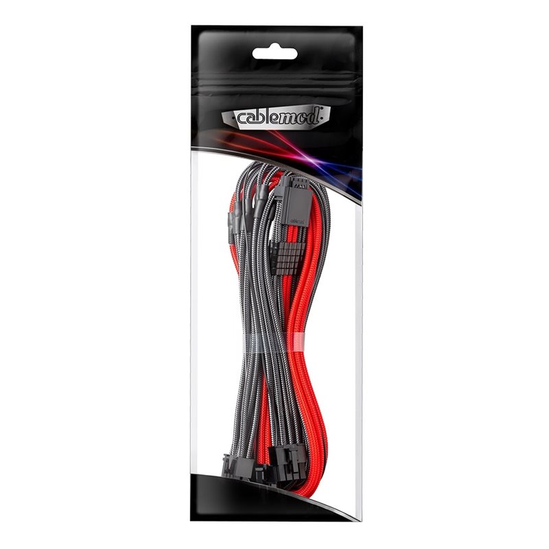 CableMod C-Series Pro ModMesh Sleeved 12VHPWR PCI-e Cable for Corsair (Carbon+Red, 16-pin to 3x8-pin, 600mm)