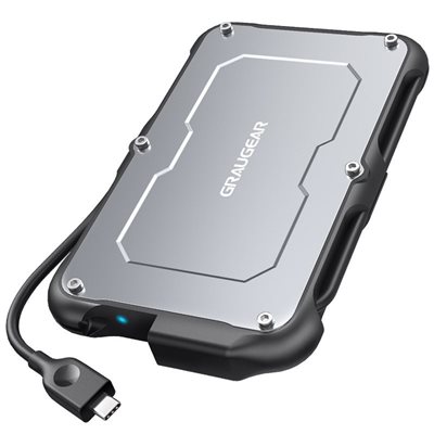 GRAUGEAR Ulkoinen kotelo 2.5" SATA III 6G HDD/SSD-levylle, 3.2 Gen2 USB-C, hopea