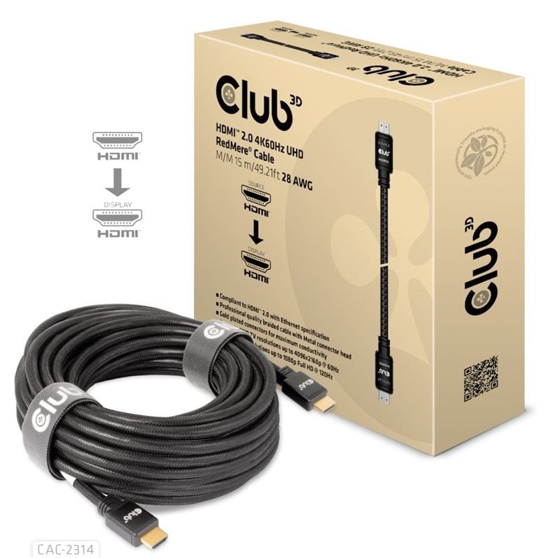 Club 3D 2.0 HDMI -näyttökaapeli, RedMere, 15m, musta