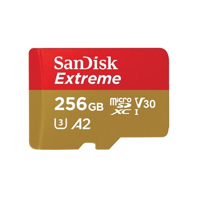 Sandisk 256GB Extreme, microSDXC -muistikortti, UHS-I V30 U3 A2, 190/130 MB/s