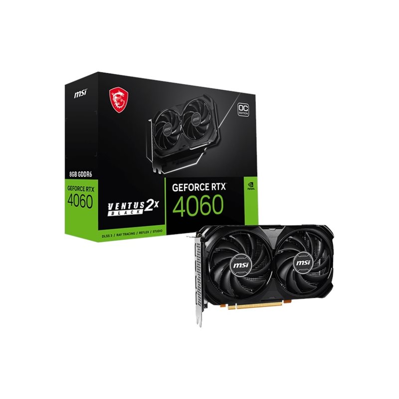 MSI (Outlet) GeForce RTX 4060 VENTUS 2X BLACK OC -näytönohjain, 8GB GDDR6