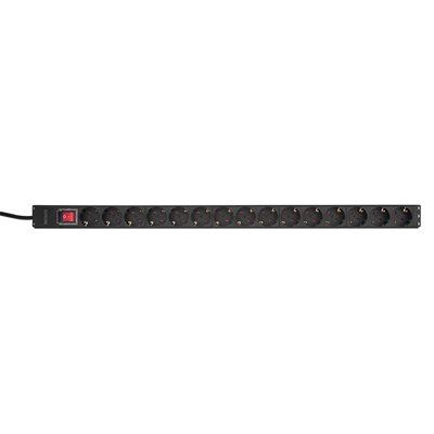 Deltaco 19" virtapaneeli kytkimellä, 15x CEE 7/3, 2m, musta