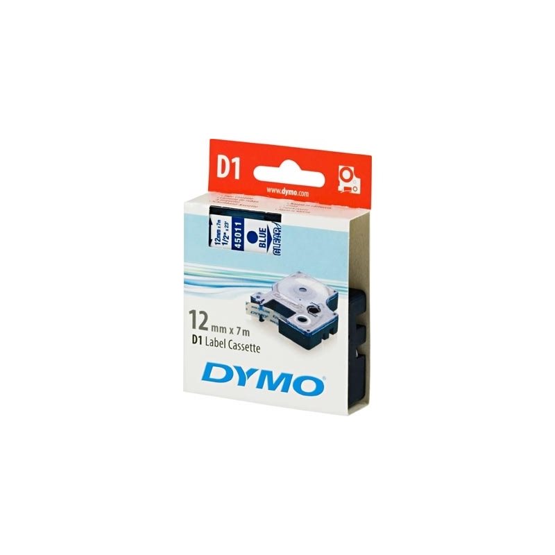 Dymo D1 merkkausteippi, 12mm, läpinäkyvä/sininen teksti, 7m - 45011