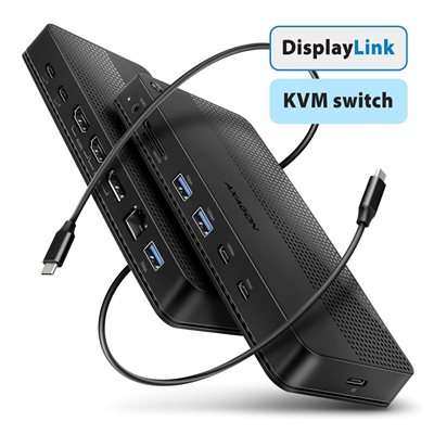 AXAGON USB-C 12-in-1 DisplayLink KVM -telakka, musta