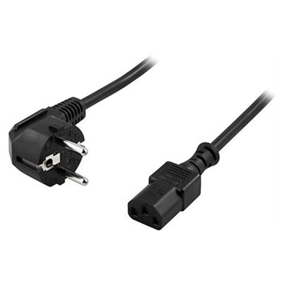 Deltaco Maadoitettu laitekaapeli tietokoneeseen, CEE 7/7 kulma -> C13 suora, 2m, musta