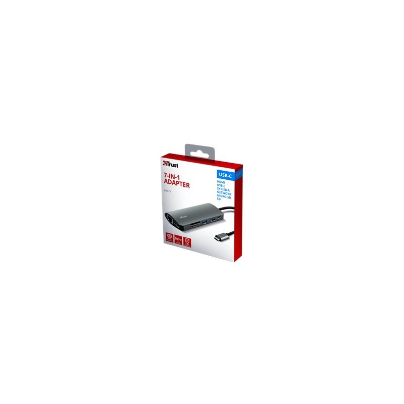 TRUST Dalyx 7-in-1 USB-C Multiport -adapteri, harmaa/musta - Kuva 2