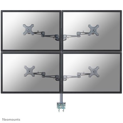 Neomounts 10-27" x4 Monitor Desk Mount, näyttövarsi pöydälle neljälle näytölle, hopea