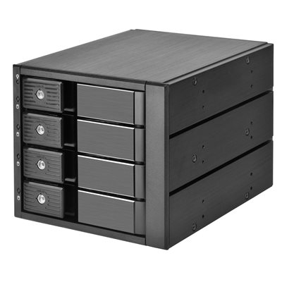 SilverStone FS304-12G -kiintolevykehikko neljälle 3.5" SAS/SATA-kiintolevylle, 3 x 5.25" laitepaikkaan, musta