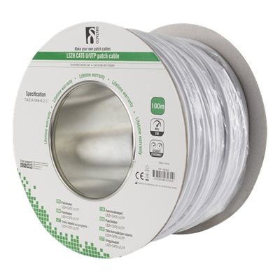 Deltaco U/UTP Cat6 asennuskaapeli, LSZH, monilankaiset johtimet, 100m kela, valkoinen
