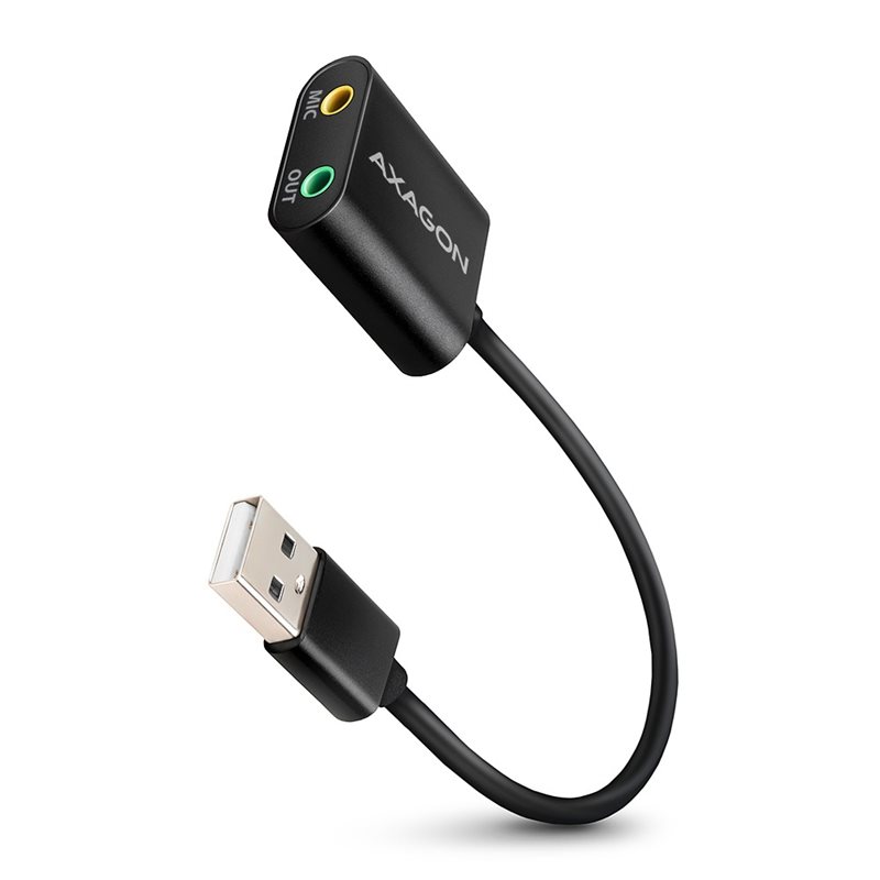 AXAGON USB-äänikortti, 2.0 stereo + mikrofoni 3,5mm, 0,15m, musta