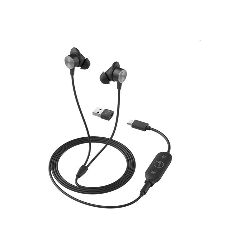 Logitech Zone Wired Earbuds - Teams version, nappikuulokkeet melua vaimentavalla mikrofonilla, grafiitinharma