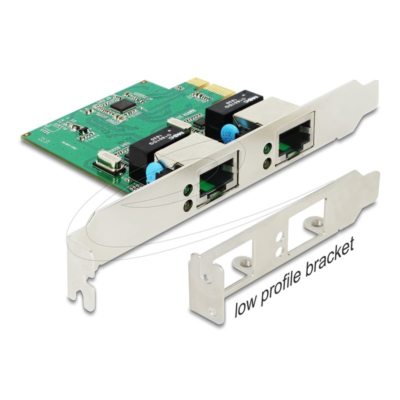 DeLock Gigabit 2x RJ-45 Ethernet -verkkokortti, PCIe 1.1, Realtek RTL8111H