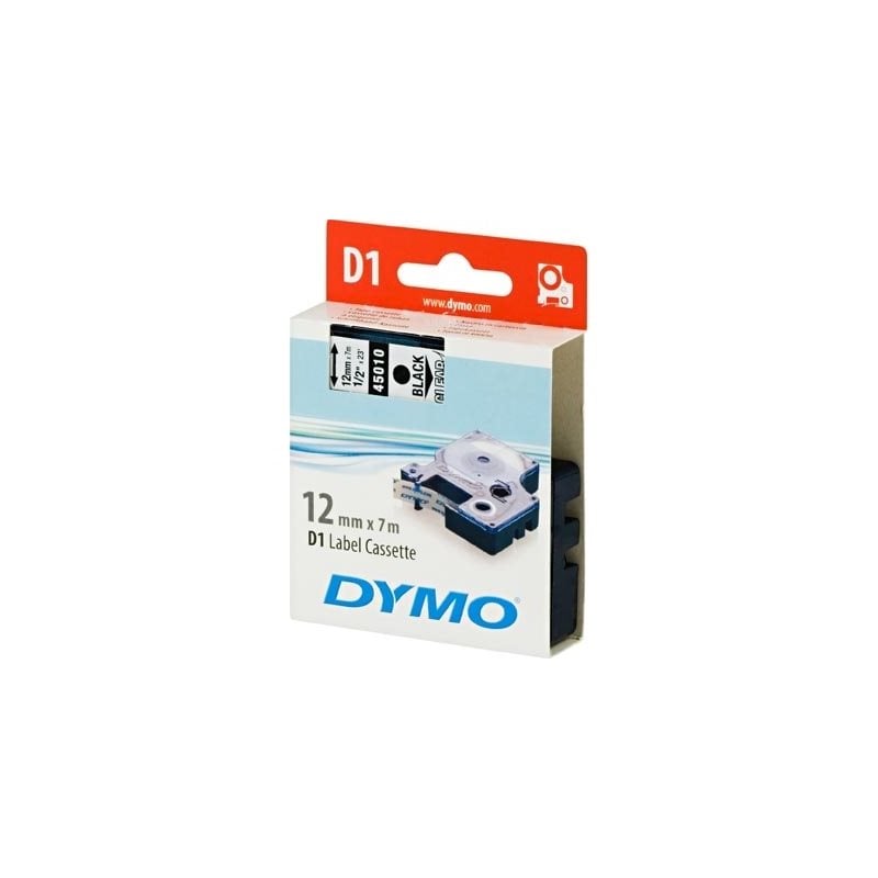 Dymo D1 merkkausteippi, 12mm, läpinäkyvä/musta teksti, 7m - 45010