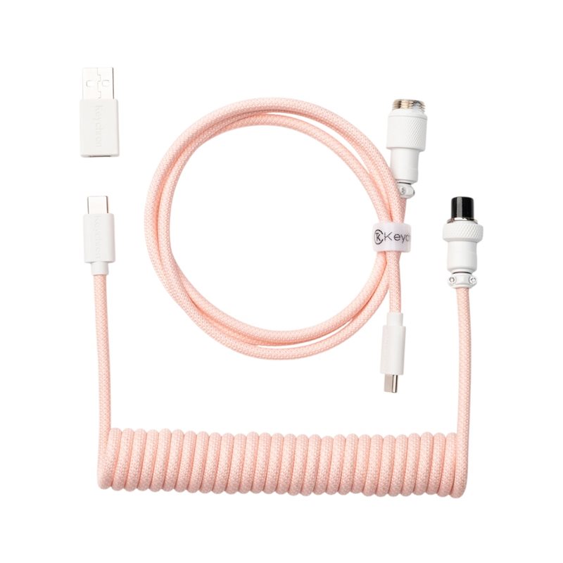 Keychron Coiled Aviator Cable 8K - Straight, näppäimistön kierrekaapeli, vaaleanpunainen