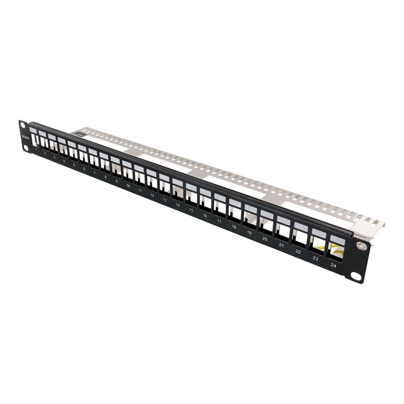 Deltaco 19" 24-porttinen Keystone -kytkentäpaneeli, 1U, musta